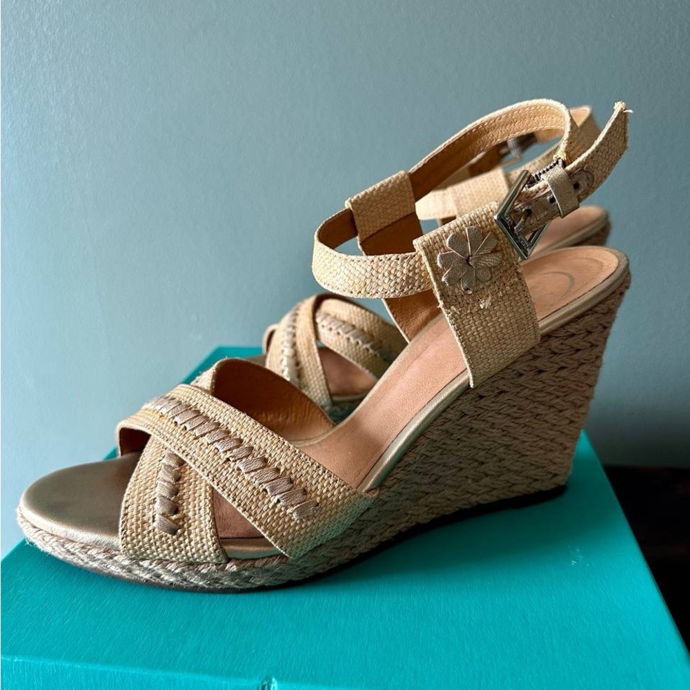 Jack Rogers Woven Espadrille Wedge Sandals in Natural Beige